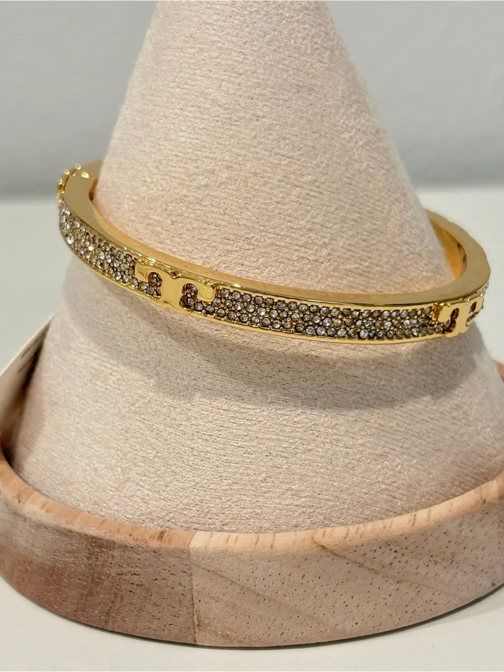 Tory Burch Gold and Crystal Pavé Logo Hinge Bracelet